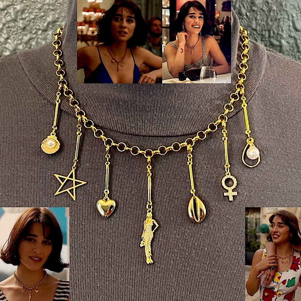 The White Lotus Lucia Greco 7 Detachable Gold Charms Necklace, Handmade Replica
